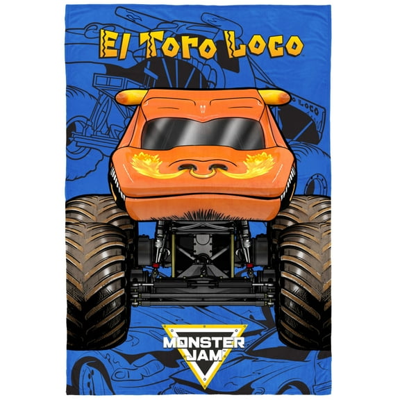 Monster Jam Smash & Mash 62" x 90" Silk Touch Blanket, Polyester, Blue & Orange, Feld Entertainment