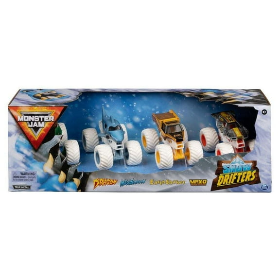 Monster Jam Snow Drifters Kids Diecast Play Vehicles, 4 Pack