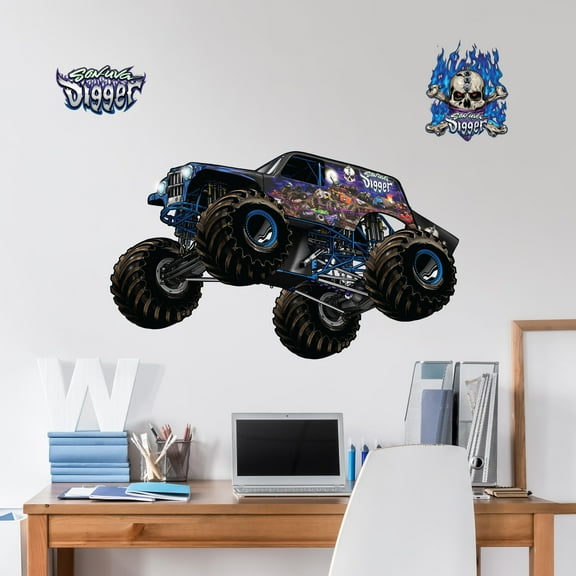 Monster Jam Son-Uva Digger Truck Wall Decal - Large 21" Wide Monster Truck Wall Vinyl Stickers Bedroom Decorations - Peel and Stick Room Decor