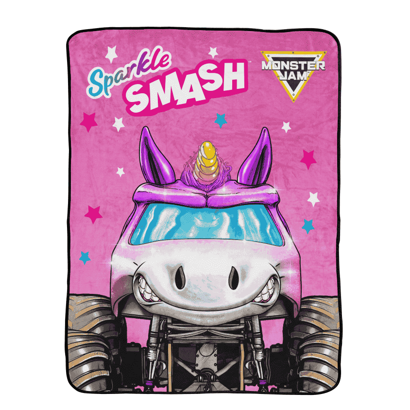 Monster Jam Sparkle Smash Throw, 46x60, Polyester Coral Fleece, Pink, Monster Jam