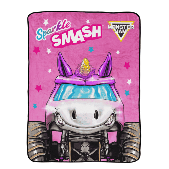 Monster Jam Sparkle Smash Throw, 46x60, Polyester Coral Fleece, Pink, Monster Jam