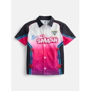 Monster Jam Sparkle Smash Toddler Boys Button Front Shirt with Short Sleeves, Sizes 12M-5T