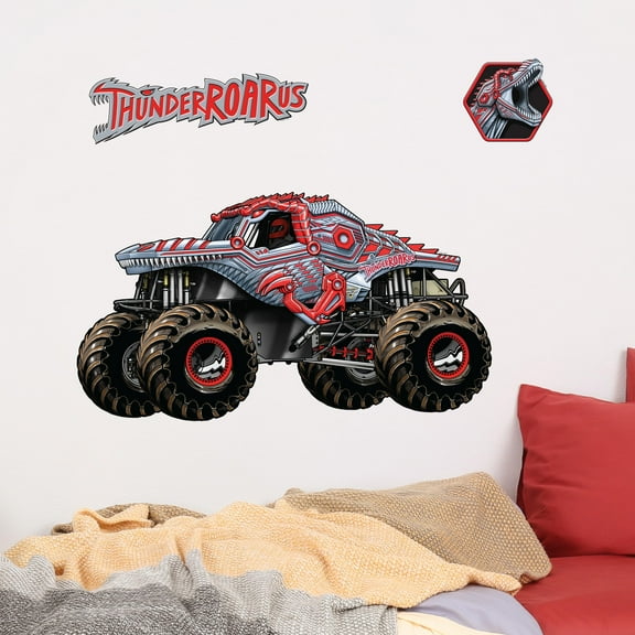 Monster Jam ThunderROARus Truck Wall Decal - Large 21" Wide Monster Truck Wall Vinyl Stickers Bedroom Decorations - Peel and Stick Room Decor