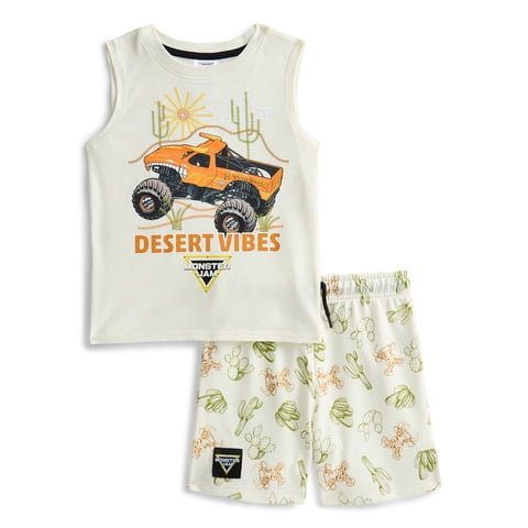 Monster Jam Toddler Boys Graphic Tank Top and Matching Allover Print Shorts Set, 2-Piece, Sizes 12M-5T