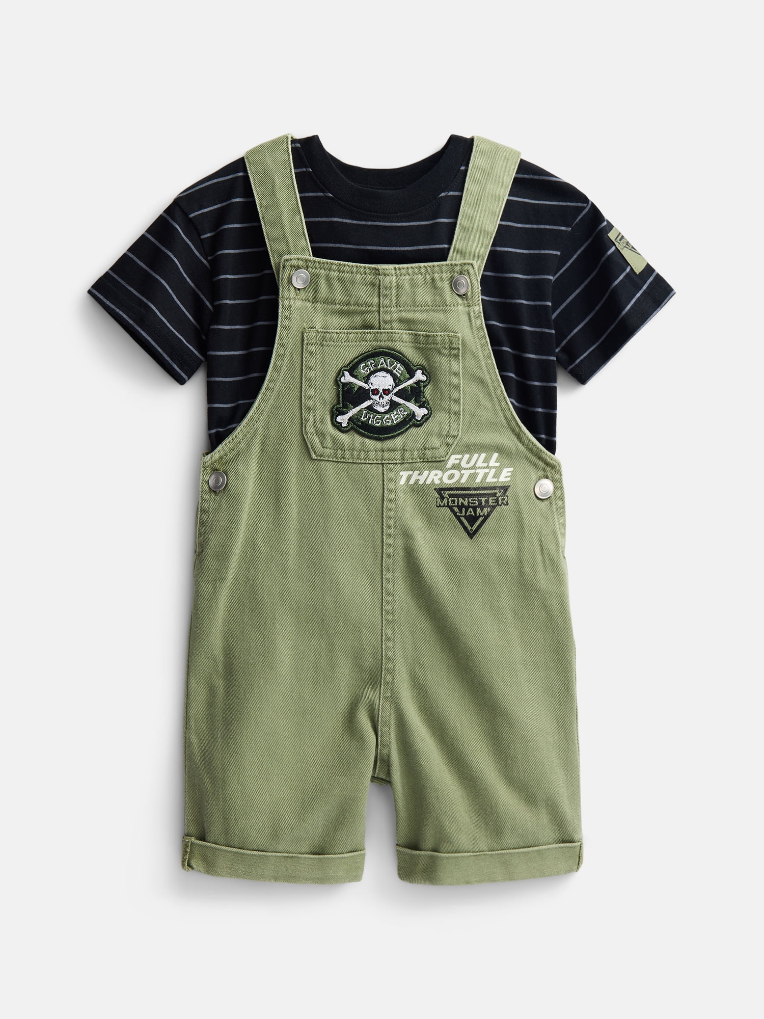 Monster Jam Toddler Boys T-Shirt and Cotton Shortalls Set, 2 Piece, Sizes 12M-5T