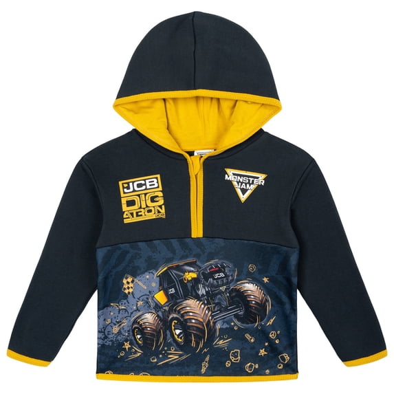 Monster Jam Toddler Boys' Half Zip Fleece Hooded Sweatshirt Digatron Grey Gold