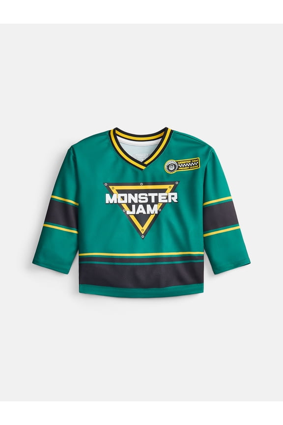 Monster Jam Toddler Boys Graphic Hockey Jersey with Long Sleeves, Sizes 12M-5T