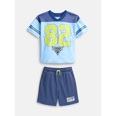 Monster Jam Toddler Boys Short Sleeve Football Tee and Shorts Set, 2 Piece, Sizes 12M-5T