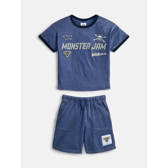 Monster Jam Toddler Boys Short Sleeve Graphic Tee and Matching Shorts Outfit Set, 2-Piece, Sizes 12M-5T