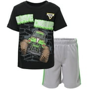 Monster Jam Toddler Boys' Athletic 2-Piece T-Shirt and Shorts Set Grave Digger Black
