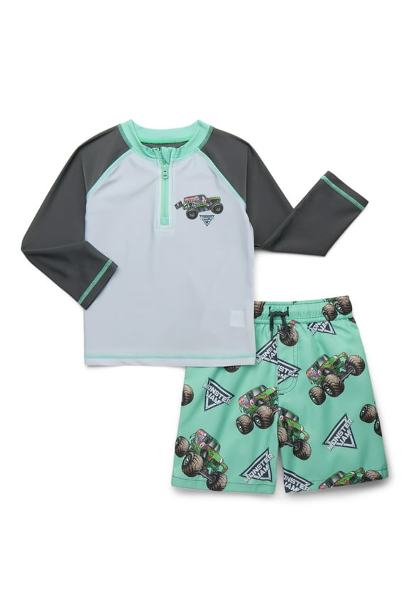 Character Toddler Boy Long- Sleeve Rash Guard and Swim Trunks, 2-Piece, Size 12M-5T