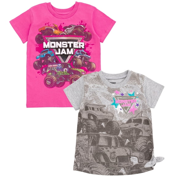 Monster Jam Toddler Girls' 2-Pack Short Sleeve T-Shirts Pink Heather Gray