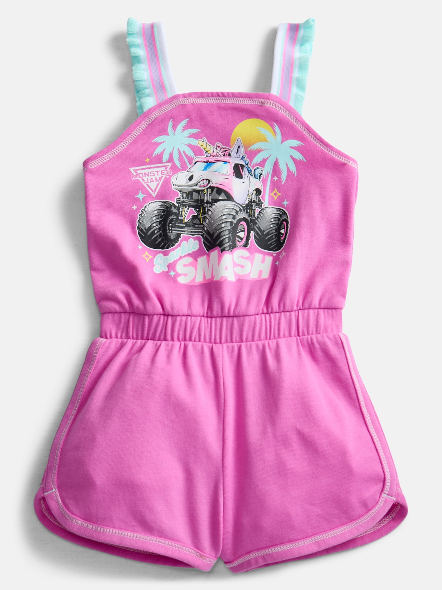 Monster Jam Toddler Girls Sleeveless Graphic Romper, Sizes 12M-5T