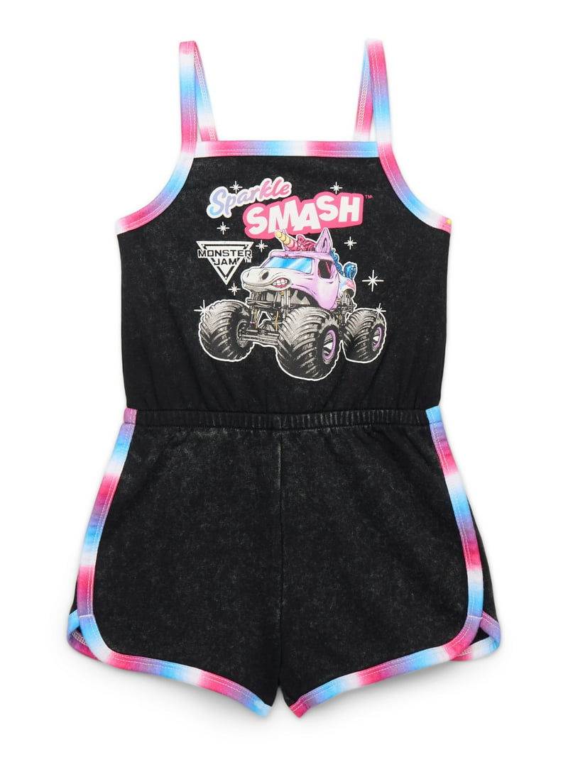 Monster Jam Toddler Girls Sleeveless Graphic Romper, Sizes 12M-5T