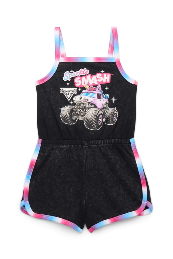 Monster Jam Toddler Girls Sleeveless Graphic Romper, Sizes 12M-5T