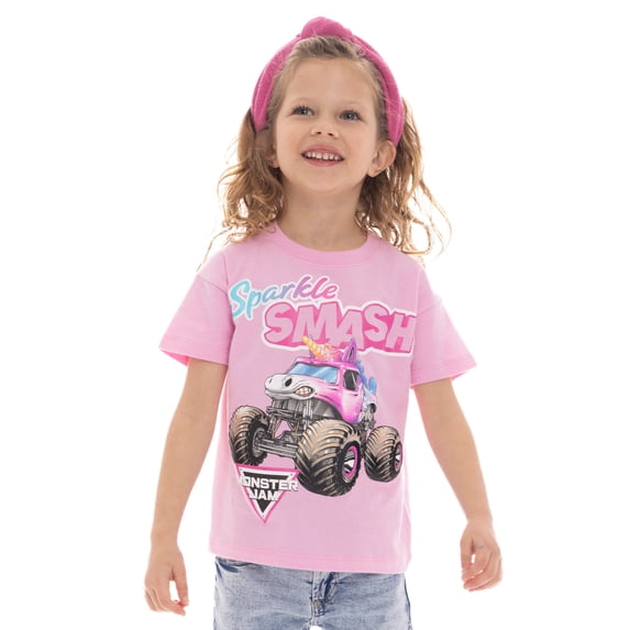 Monster Jam Toddler Girls Sparkle Smash Graphic Tee, Sizes 12M-5T