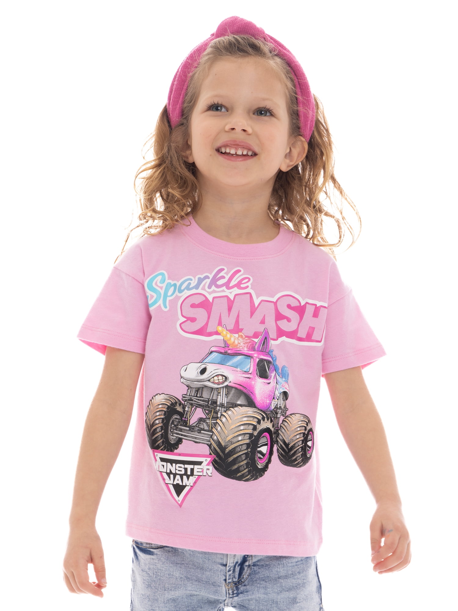 Monster Jam Toddler Girls Sparkle Smash Graphic Tee, Sizes 12M-5T