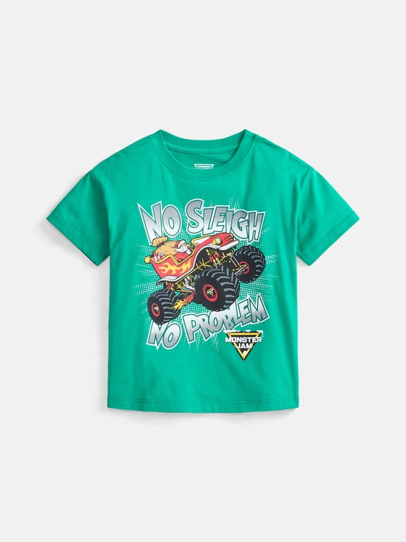 Monster Jam Toddler Boys Holiday Graphic Crewneck Tee with Short Sleeves, Sizes 12M-5T