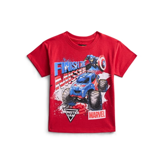 Monster Jam Toddler Short Sleeve Graphic Patriotic Americana Americana Crewneck T-Shirt, Sizes 12 Months-5T