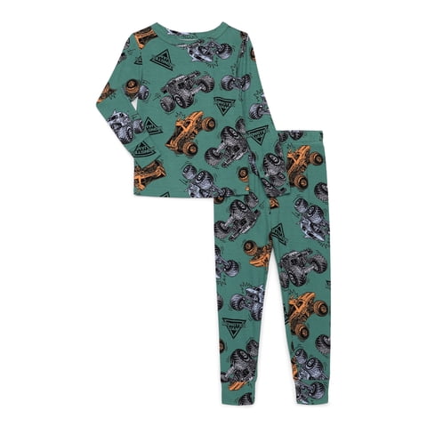 Monster Jam Toddler Unisex Long Sleeve Top and Pants, 2-Piece Pajama Set, Size 12M-5T
