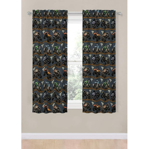 Monster Jam Tracks 2 Panels Drapes Set - 63 Inch Long - Monster Trucks Home Accessories