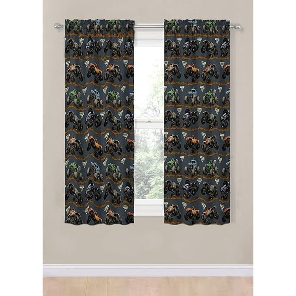 Monster Jam Tracks 2 Panels Drapes Set - 63 Inch Long - Monster Trucks Home Accessories