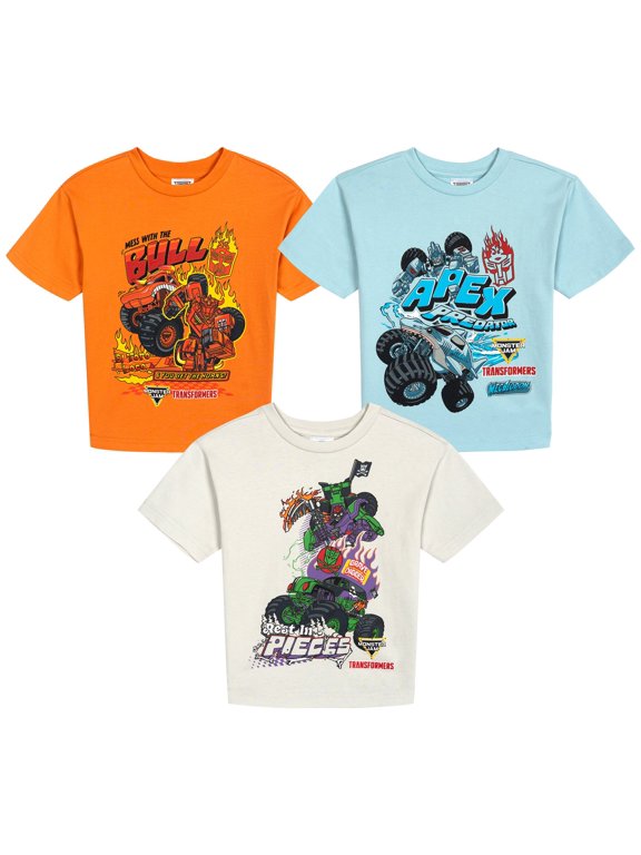 Transformers Toddler Boys' 3-Pack Short Sleeve Cotton T-Shirts Multi