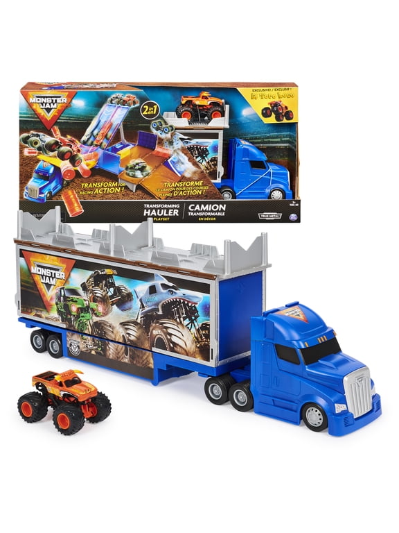 , Transforming Hauler Playset and Storage with Exclusive El Toro Loco Monster Truck, 1:64 Scale, Kids Toys for Boys and Girls Ages 4-6+