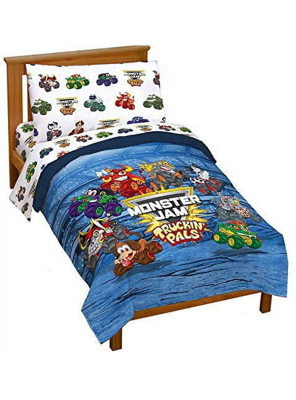 Monster Jam Truckin Palz Blue 4 Piece Toddler Bed Set
