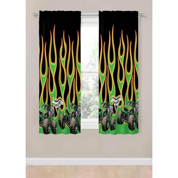 Monster Jam Undertaker 2 Panels Drapes Set - 63 Inch Long - Monster Trucks Kids Curtains