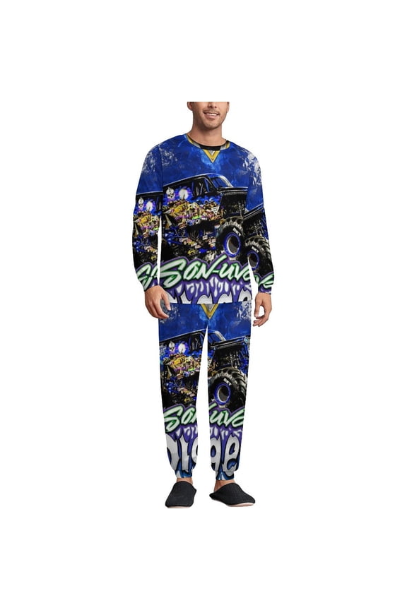 Monster Jam Unisex Adults Round Neck Pajama Set Two Piece Set Pajama Suit Nightgown Soft And Comfortable Nightclothes For Mens Womens