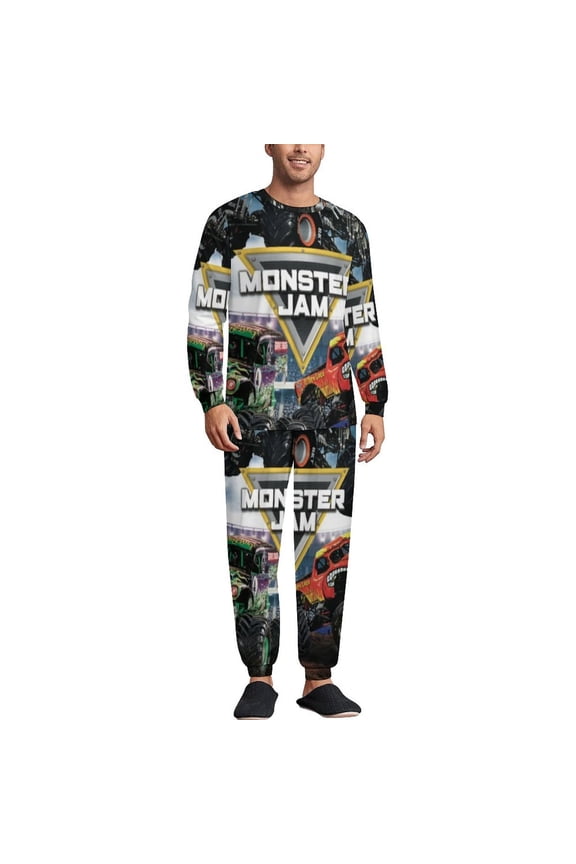Monster Jam Unisex Adults Round Neck Pajama Set Two Piece Set Pajama Suit Nightgown Soft And Comfortable Nightclothes For Mens Womens