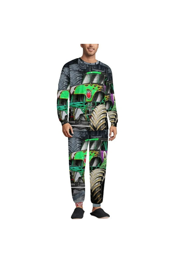 Monster Jam Unisex Adults Round Neck Pajama Set Two Piece Set Pajama Suit Nightgown Soft And Comfortable Nightclothes For Mens Womens