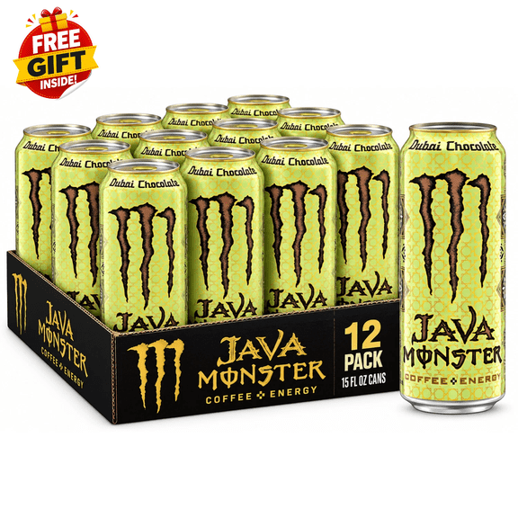 Monster Java Dubai Chocolate Coffee Energy Drink 15 fl oz 12 Cans + Free Gift