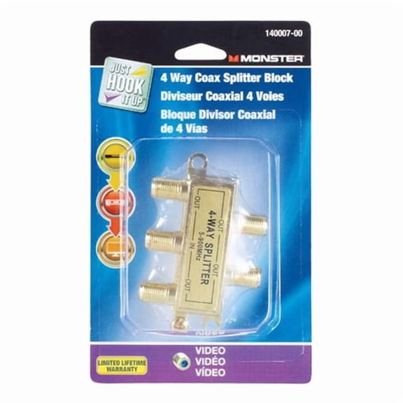 Monster Cable 4 Way Coax Splitter 75 Ohm 900 Mhz Carded