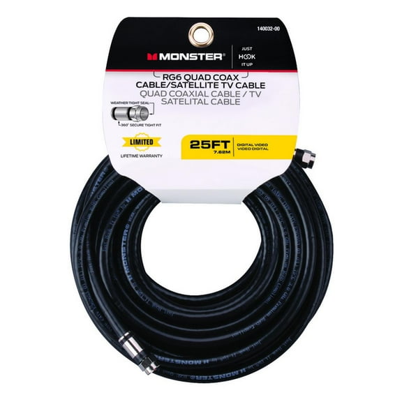 Monster Jhiu 140032-00 Black 25 ft. 75 Ohm Digital Video Coaxial Cable