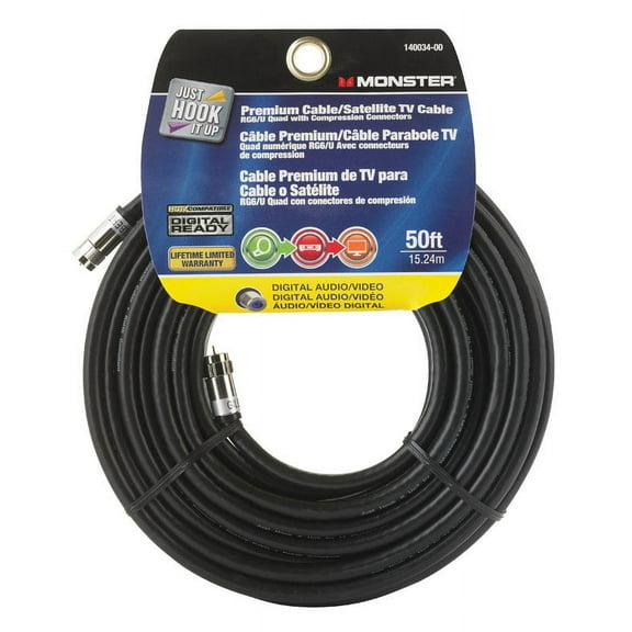 Monster Jhiu 140034-00 Black 50 ft. 75 Ohm Digital Video Coaxial Cable