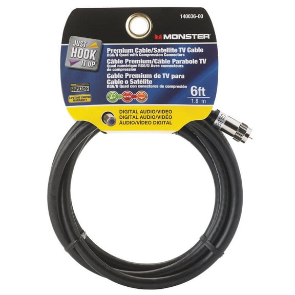 Monster Jhiu 140036-00 6 ft. Black RG6 Quad Video Coaxial Cable