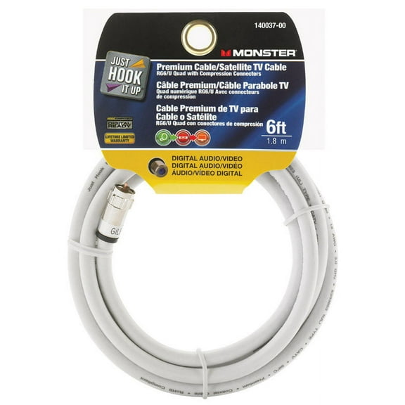 Monster Jhiu 140037-00 6 ft. White RG6 Quad Video Coaxial Cable