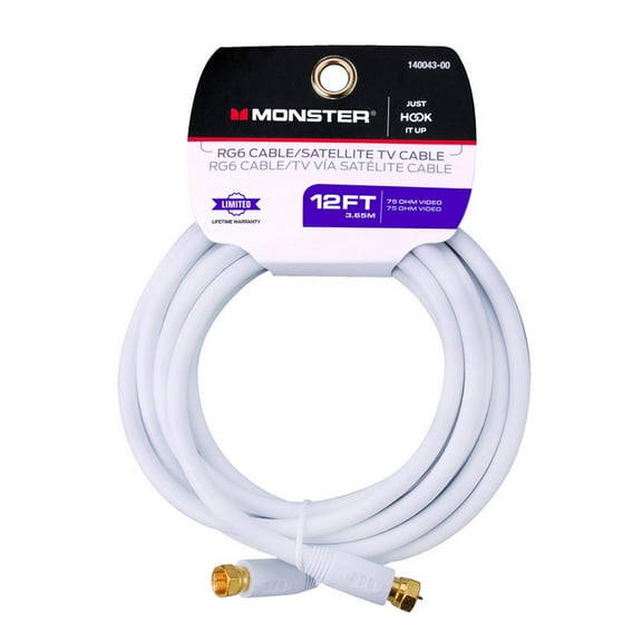 Monster Jhiu 140043-00 12 ft. White RG6 Video Coaxial Cable