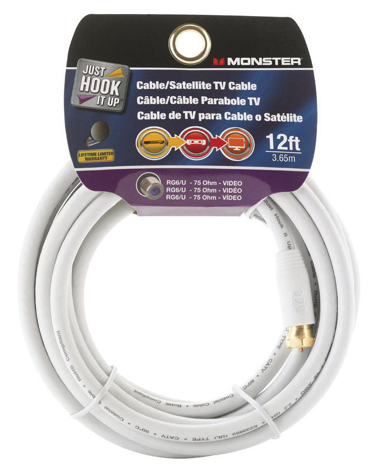 Monster Jhiu 140043-00 12 ft. White RG6 Video Coaxial Cable Monster Jhiu 140043-00 12 ft. White RG6 Video Coaxial Cable
