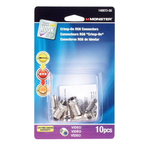 Monster Jhiu 140073-00 F Type Crimp-on RG6 Coax Connectors