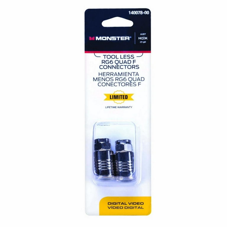 Monster Jhiu 140078-00 F Type Tool Less RG6 Quad F Coax