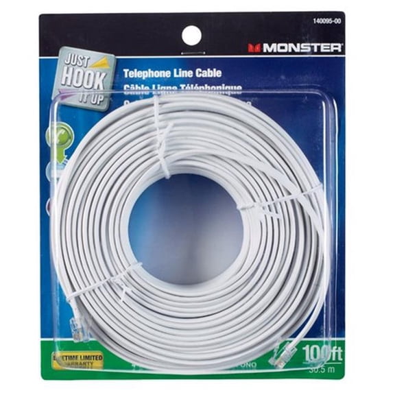 Monster Jhiu 140095-00 100 ft. White Modular Telephone Line Cord - pack of 2