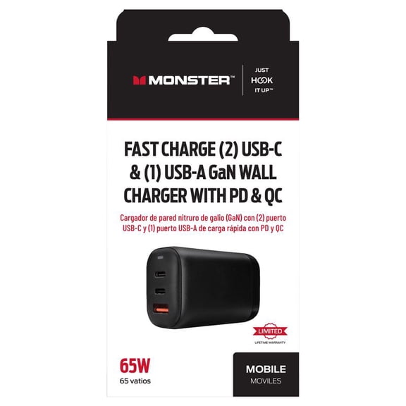 Monster Just Hook It Up 2 Port USB C/1 Port USB A w/PD & QC 1 pk