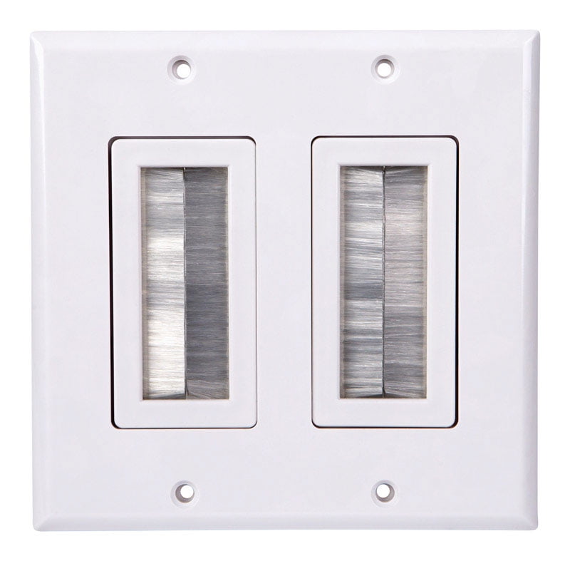 White 2-Gang Plastic Brush Wall Plate for Home Theater