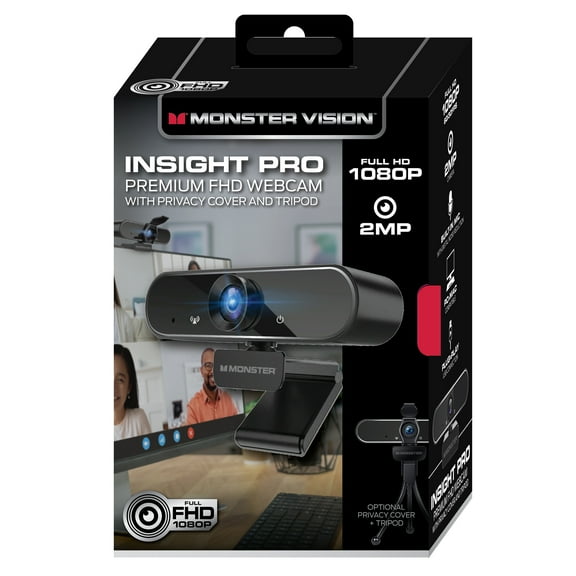 Monster 080P HD Insight Pro Premium Black Webcam, Auto Focus, 2 MP