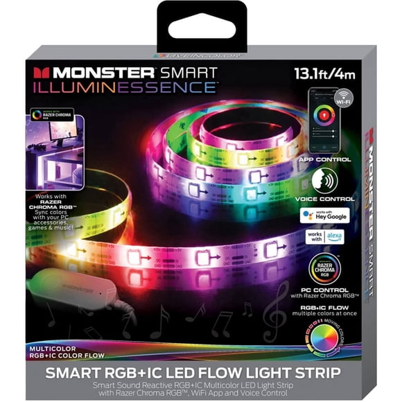 Monster LED 13.1ft Smart Sound Reactive Multi-Color Color Flow Effect Light Strip with App Control