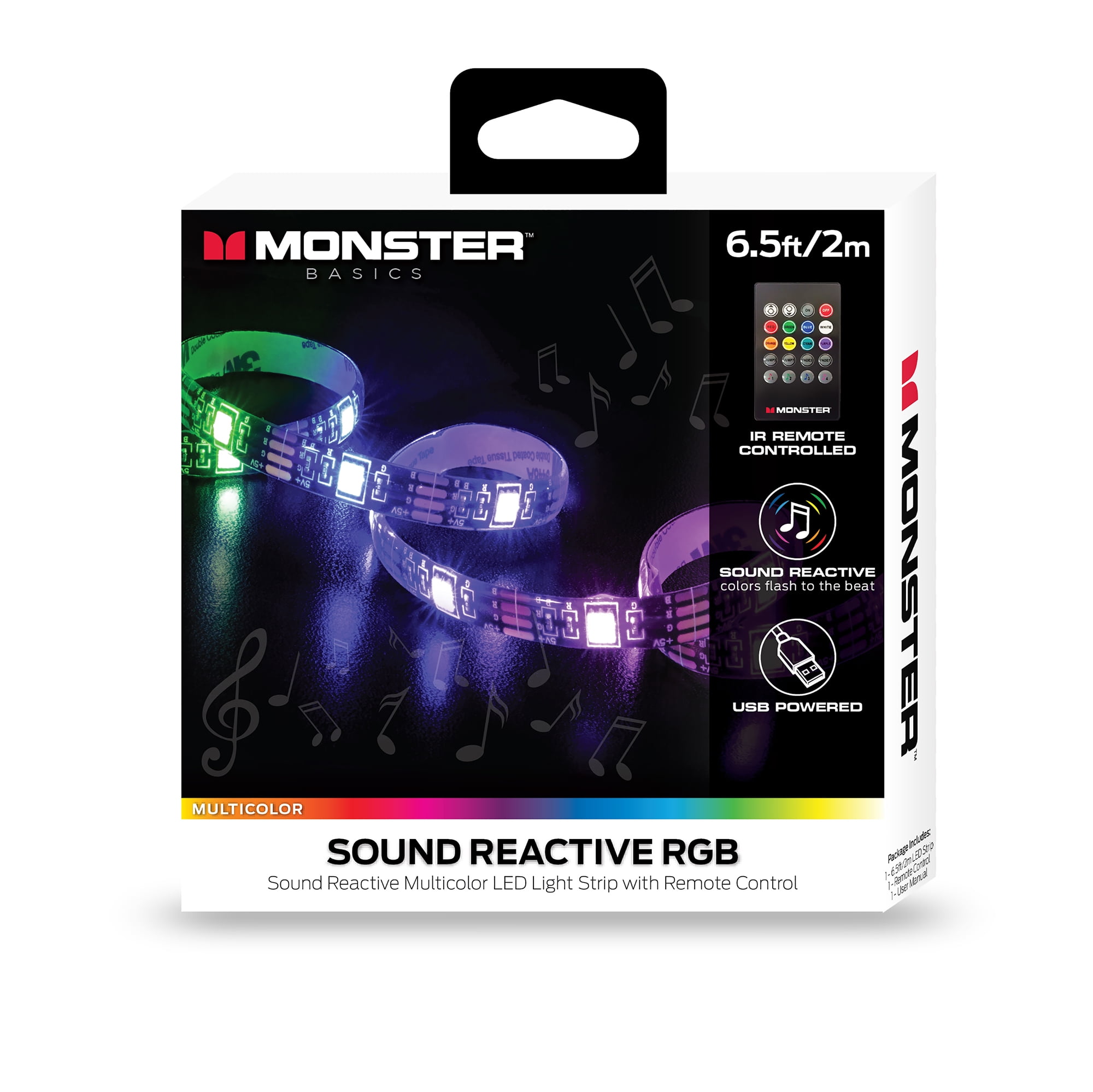 Monster LED 6.5 Indoor Light Strip, Sound Reactive Lights, Multi-Color,