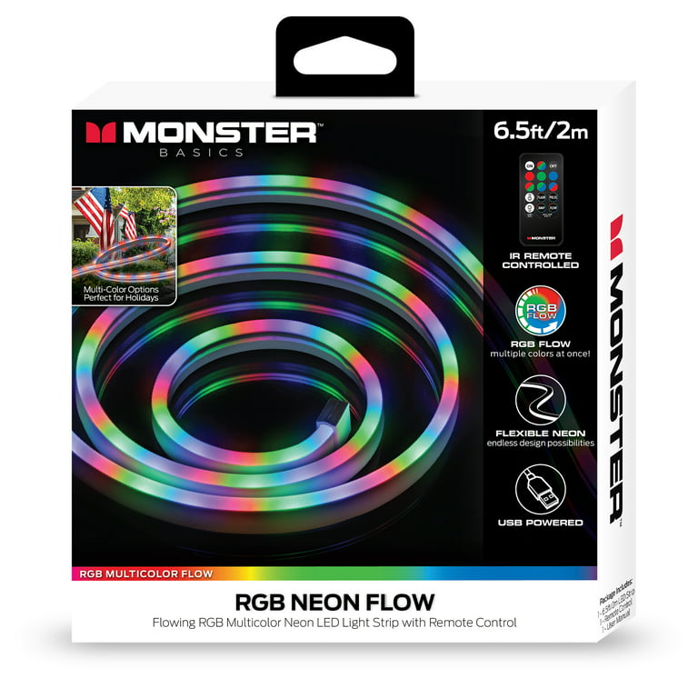 Monster LED 6.5 ft Neon Color Flow LED Multi-Color Light Strip, Indoor, USB  Plug-in and Remote 